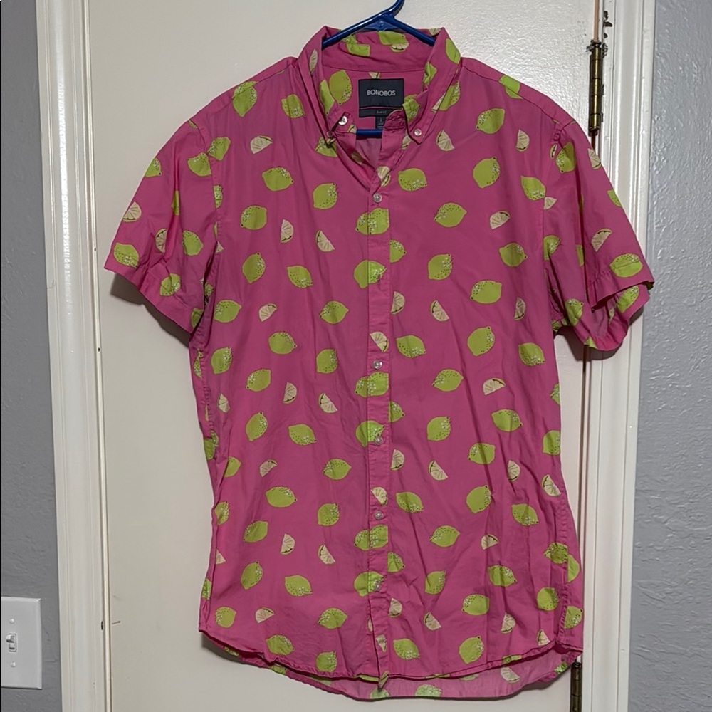 Bonobos Men's Pink and Green Print Shirt